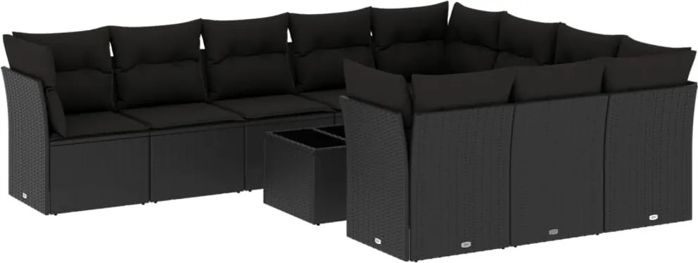 vidaXL 11 részes fekete polyrattan kerti ülőgarnitúra párnákkal