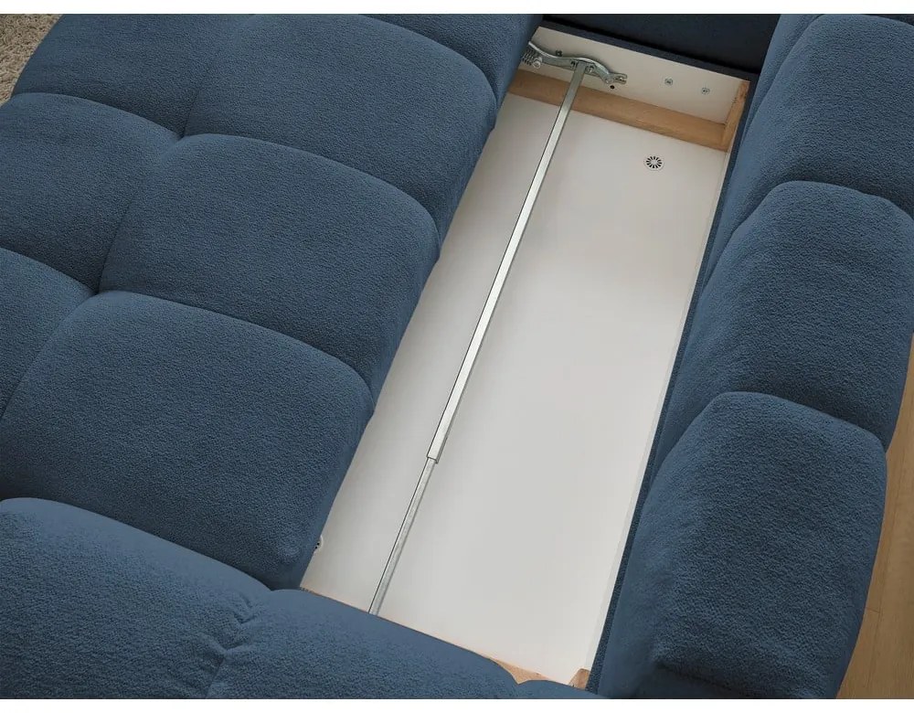 Sötétkék zsenília kinyitható-tárolóhelyes sarokkanapé (bal oldali-L alakú) Everest – Bobochic Paris