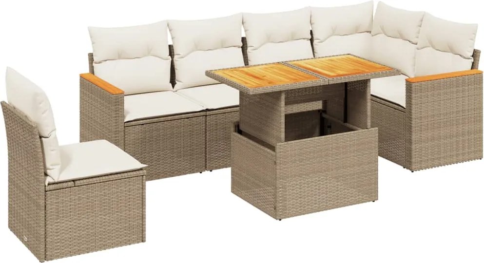 vidaXL 7 részes bézs polyrattan kerti ülőgarnitúra párnákkal