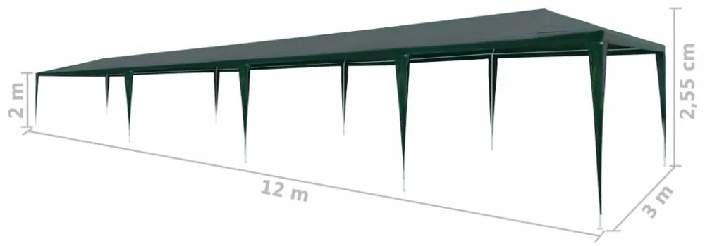 zöld PE rendezvénysátor 3 x 12 m