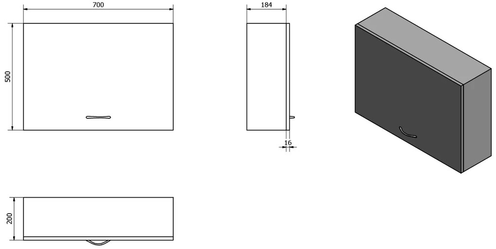 Aqualine, KERAMIA FRESH felső összecsukható szekrény 70x50x20cm, fehér, 52360