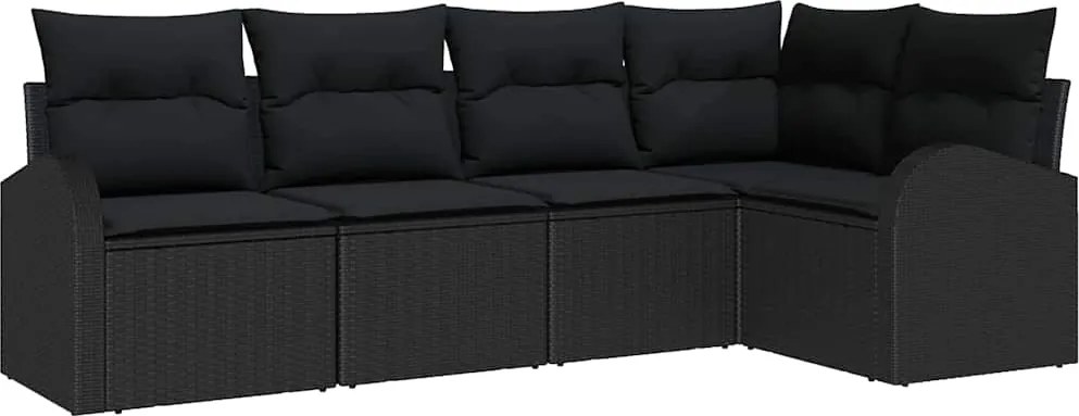 vidaXL Kerti Kanapé Szett párnával tárolóval 5 pcs Fekete polirattan