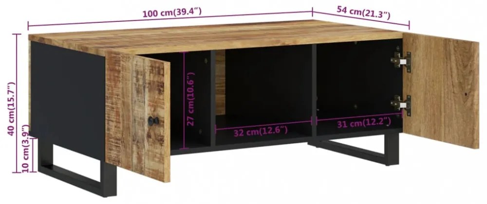 vidaXL tömör mangófa és szerelt fa dohányzóasztal 100 x 54 x 40 cm