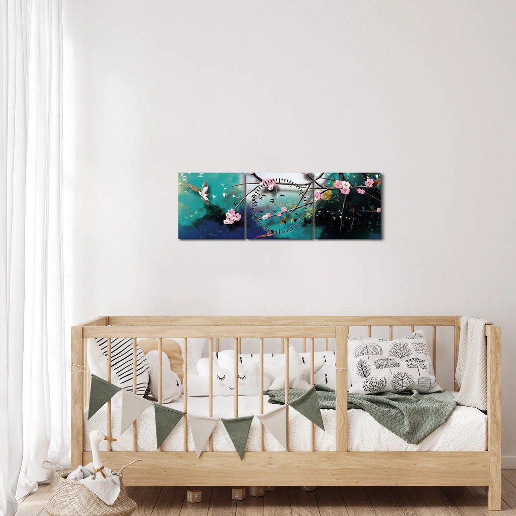 Kép - Fa, grafika (órával) (90x30 cm)
