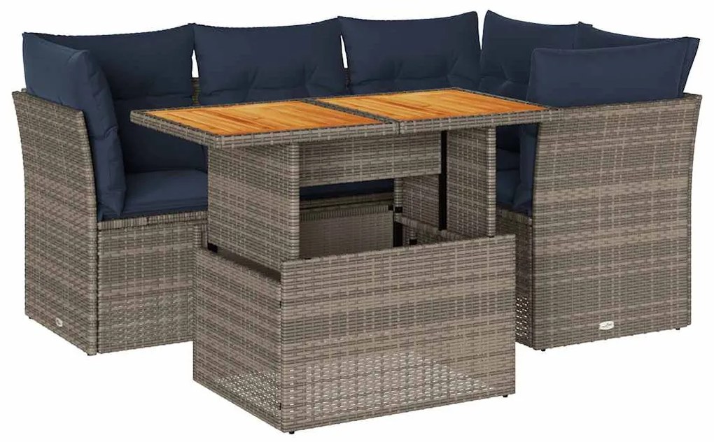5 részes szürke polyrattan kerti ülőgarnitúra párnákkal