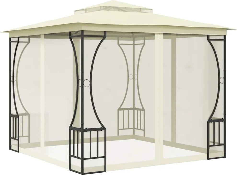 vidaXL krémszínű pavilon hálóval 300 x 300 x 265 cm
