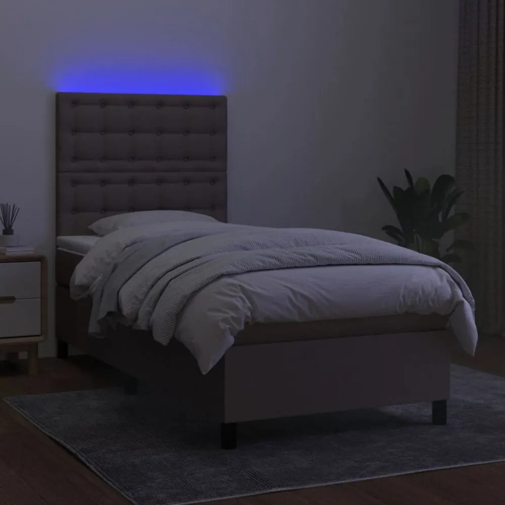 tópszínű szövet rugós és LED-es ágy matraccal 80 x 200 cm