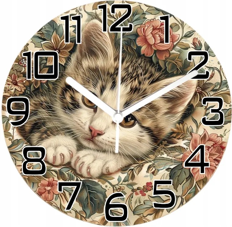 Falióra Gyönyörű Macska Virágokkal Tökéletes Ajándék Macskaimádóknak