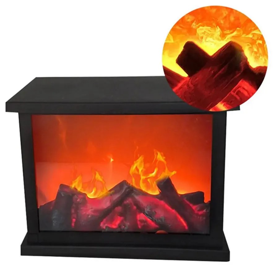 Mini látványkandalló LED lámpával, elemes vagy USB-vel tölthető, tüzet utánzó fényekkel, 25 x 17 cm