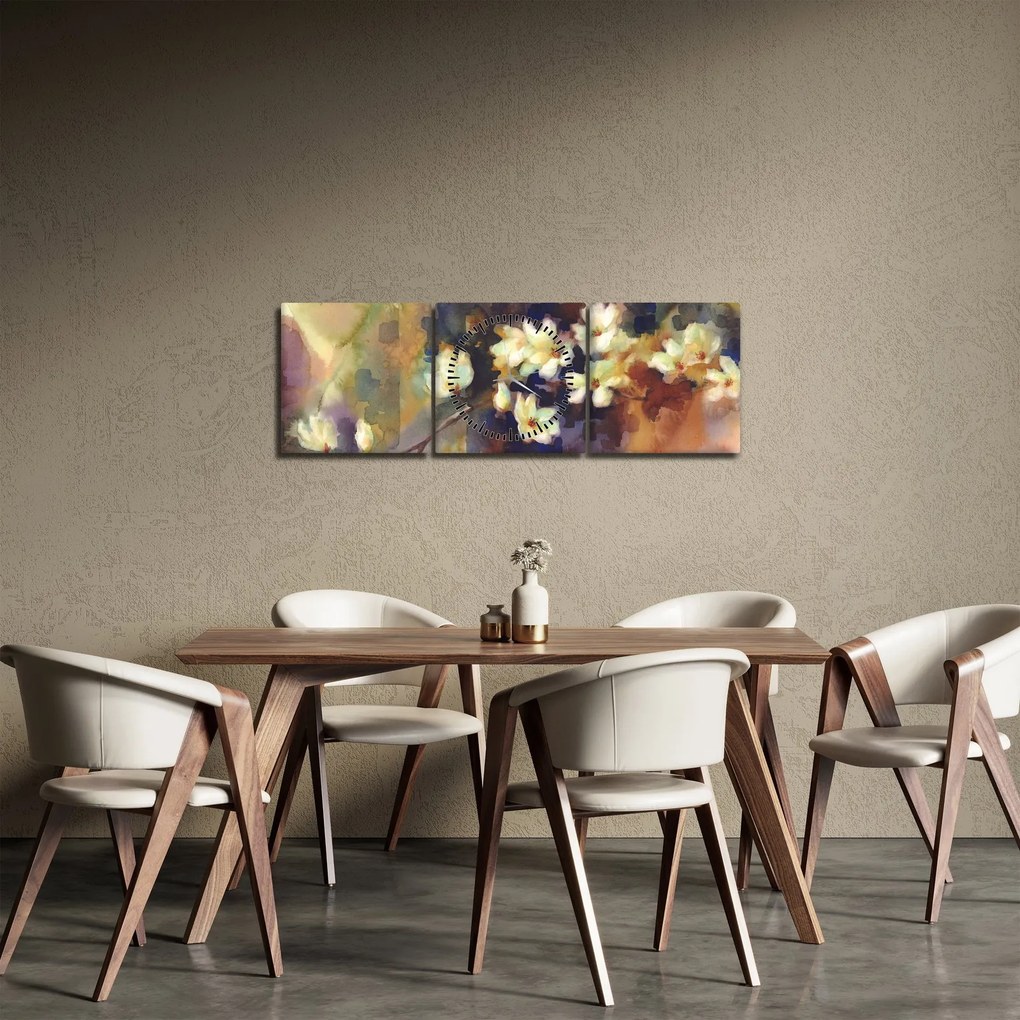 Kép - fehér magnólia, festmény (órával) (90x30 cm)