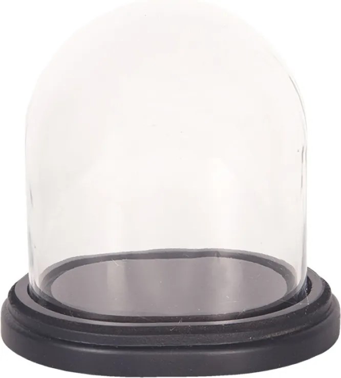 Fekete ovális tálca üveg fedéllel 17x14x18 cm