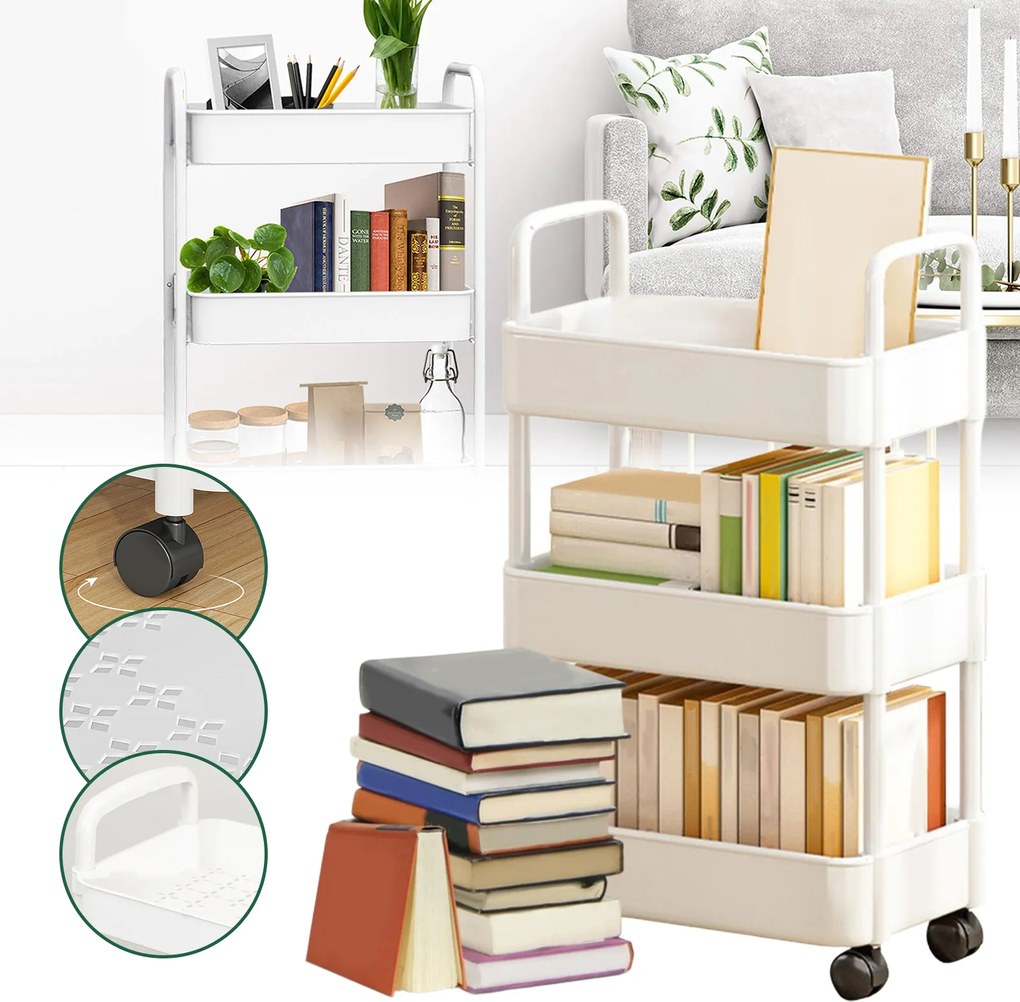 Fürdőszobai Konyhai Polc 3 Polcos Könyvespolc Mobil Babakocsi Gurulós Szekrény