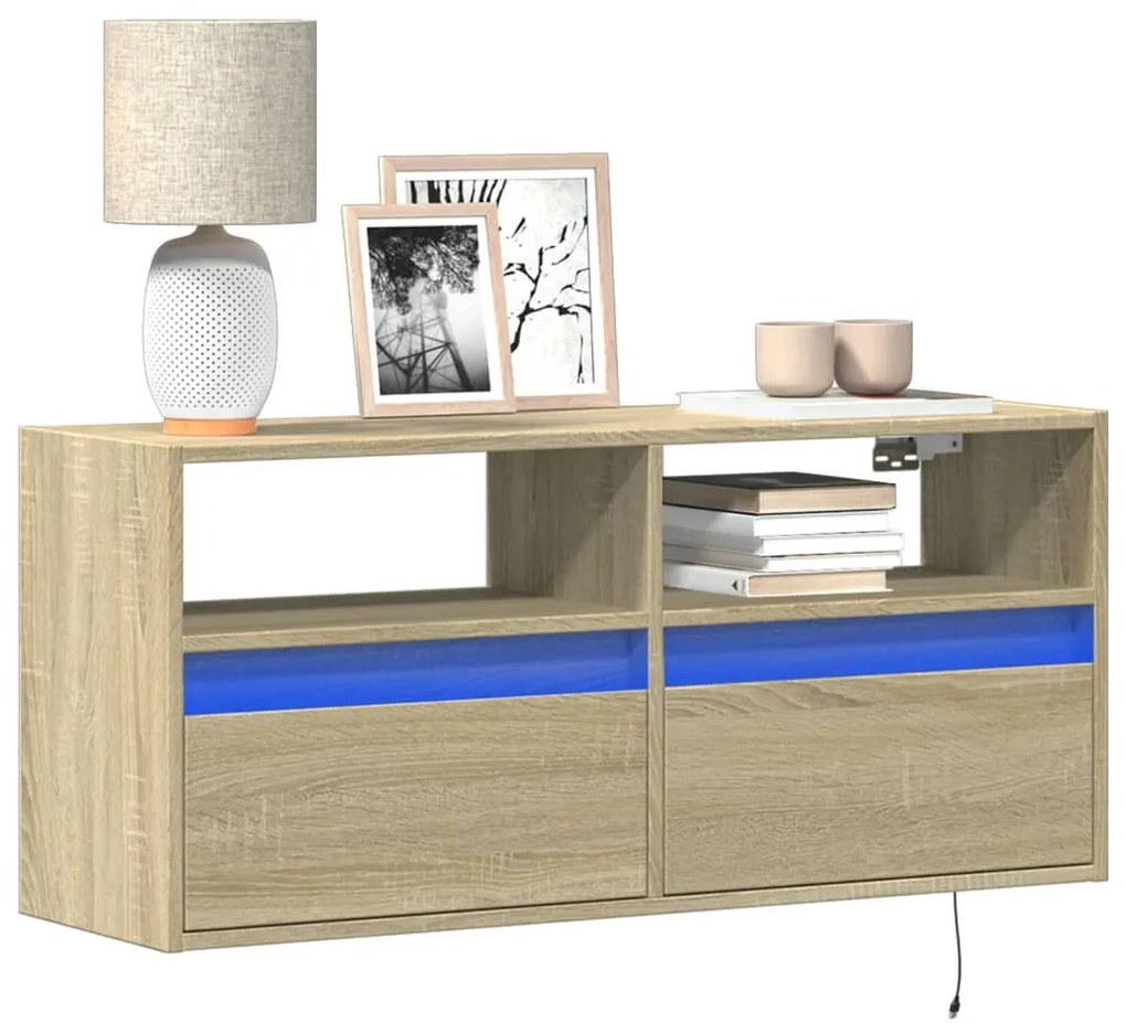 sonoma tölgy színű fali TV-szekrény LED-ekkel 100x31x45 cm