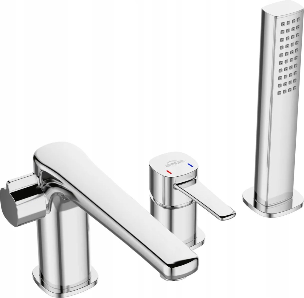 Kádtöltő Csaptelep Álló Zuhanyzóval Króm 3 Lyukú Glamour Kád