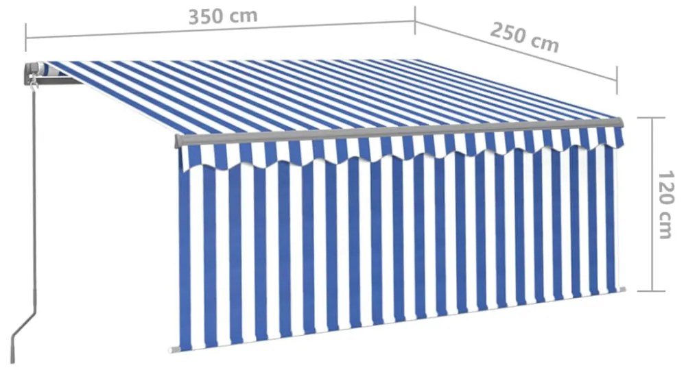 kék és fehér kihúzható LED-es napellenző redőnnyel 3,5 x 2,5 m