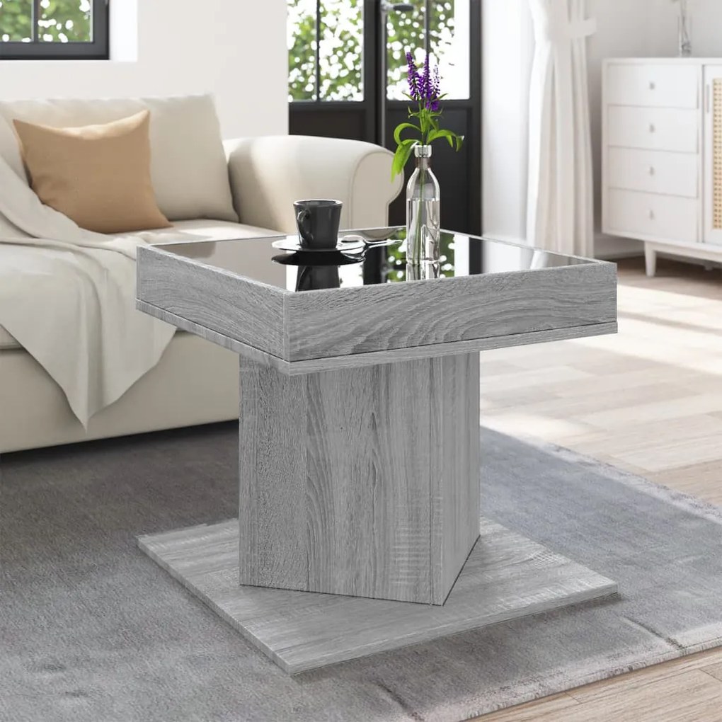 Szürke sonoma szerelt fa dohányzóasztal LED-del 50 x 50 x 45 cm