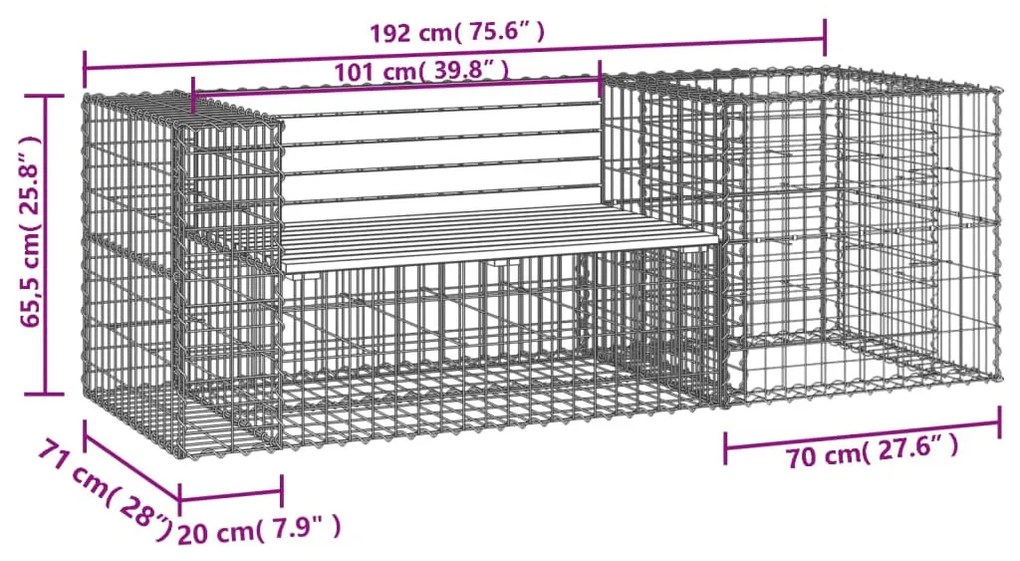 tömör impregnált fenyőfa kerti pad gabion kosárral