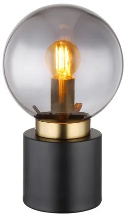 Globo 21003BB Asztali lámpa fém matt fekete, fém matt sárgaréz, füstszínű üveg, billenőkapcsoló a kábelen, ø: 150mm, M:245mm, kábelhossz 1500mm, nem tartozék: 1x E14 25W 230V