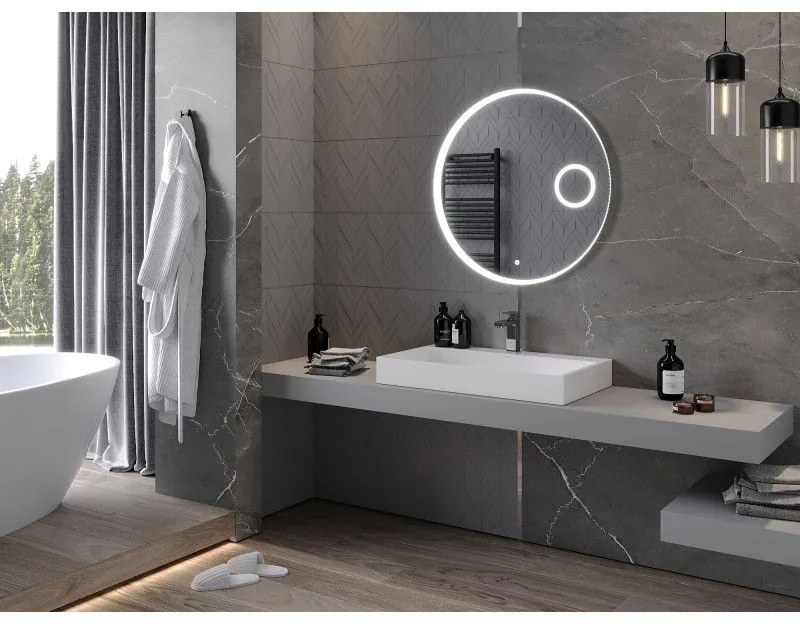 Mexen Ella, LED fürdoszobai tükör háttérvilágítással és kozmetikai tükörrel 80x80 cm, 6000K, páramentesíto, 9811-080-080-611-00