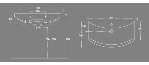 Aqualine - Süllyesztett mosdó ZERO 86x50 cm kerámia/fehér