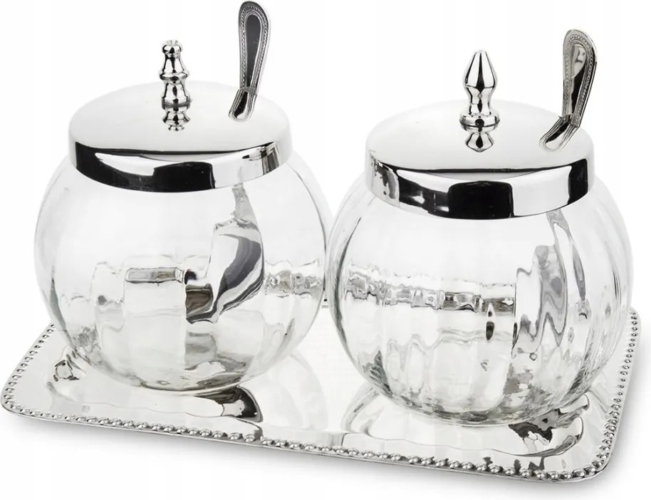 Cukortartó Cukrászda Szett Ezüst Tálcával