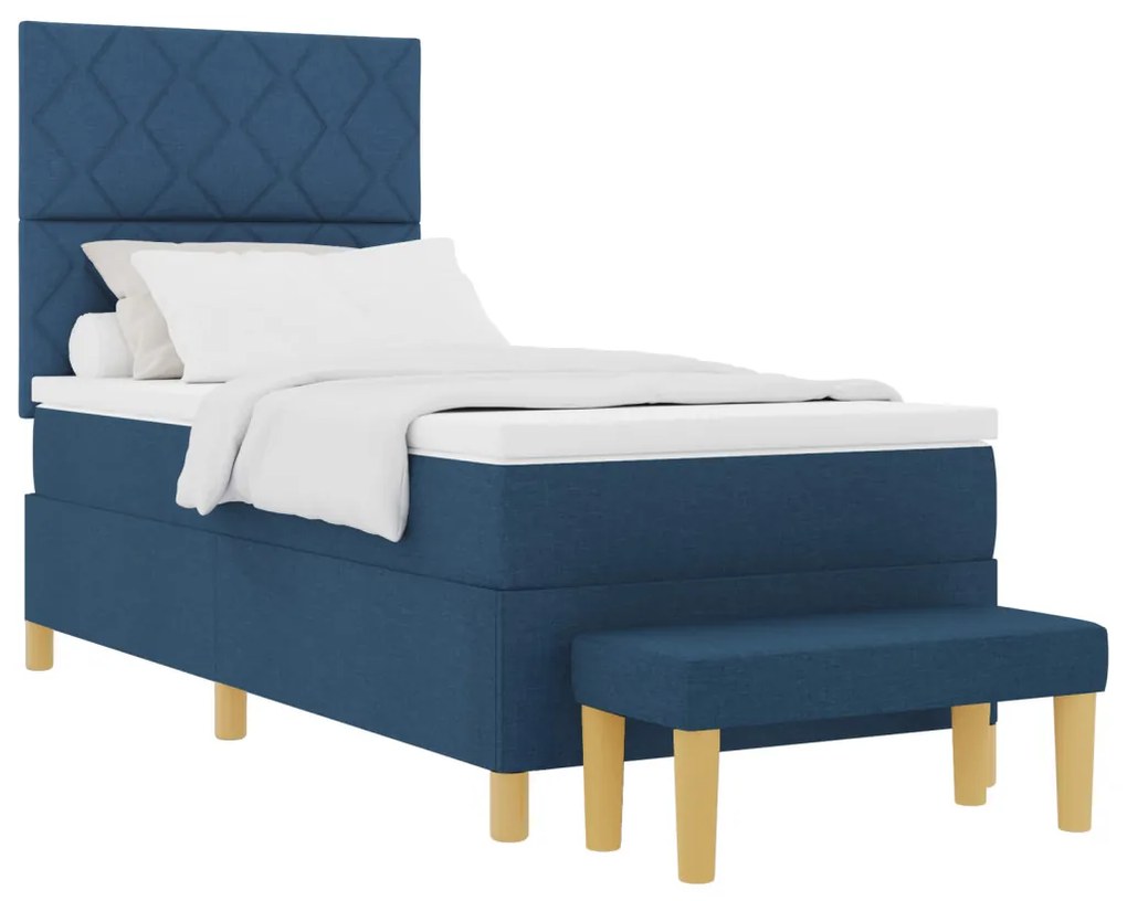 Boxspring Ágy Matraccal és Padkázott Kék 90x190 cm Szövet