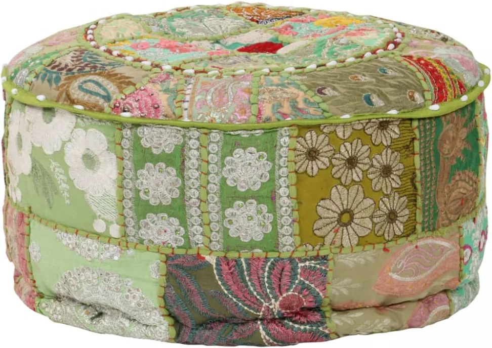 kézzel készült kerek zöld pamut patchwork puff 40 x 20 cm