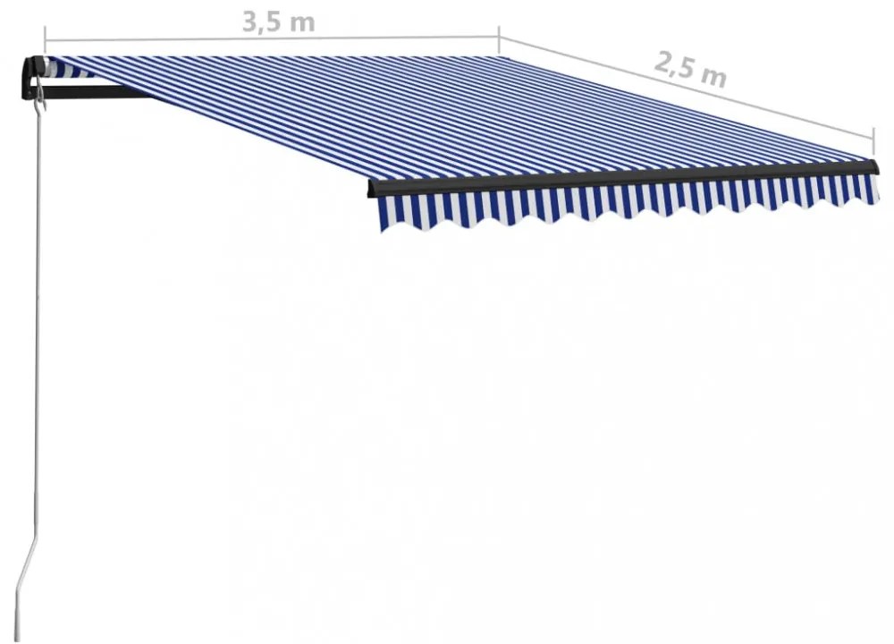 kék és fehér kézzel kihúzható napellenző 350 x 250 cm