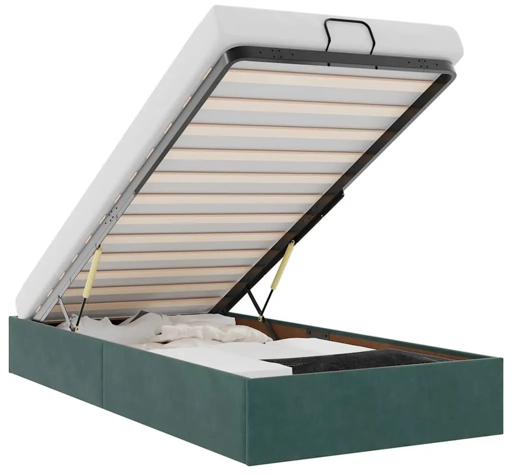 Ottomán ágykeret matrac nélkül Sötétzöld 80x200 cm bársony