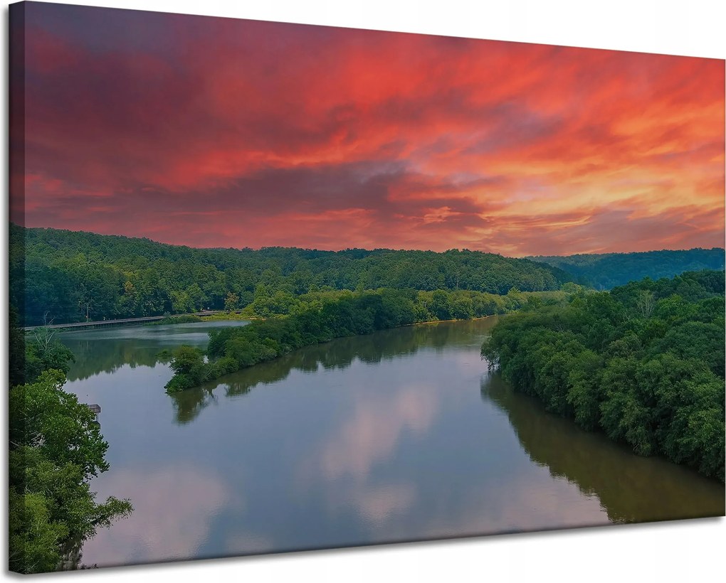 Vászonkép Rózsaszín ég Nap Folyó Természet 120x80 cm