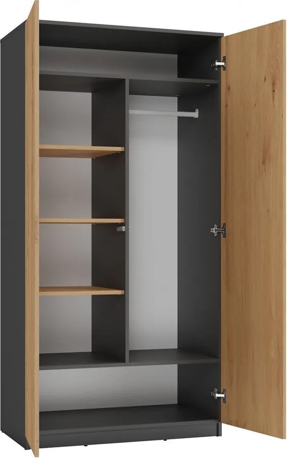 MIX SD-90 gardróbszekrény akasztós és polcos résszel, antracit-tölgy