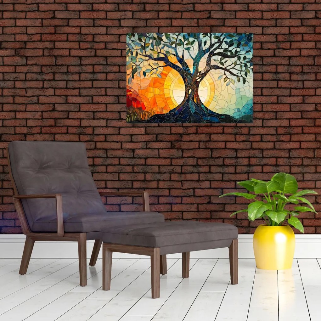 Üveg kép – Mozaik – nap és fa I. (70x50 cm)