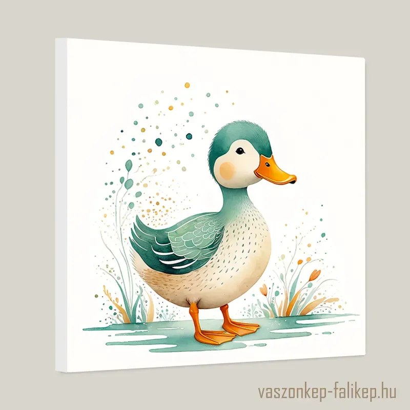 Aranyos kiskacsa illusztráció akvarell – Vidám falikép gyerekszobába 40x40cm