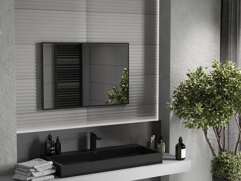 Mexen Loft téglalap alakú fürdőszobai tükör 90 x 60 cm, fekete keret - 9852-090-060-000-70