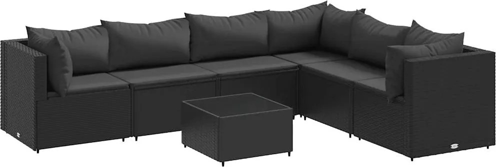 vidaXL 7 részes fekete polyrattan kerti ülőgarnitúra párnákkal