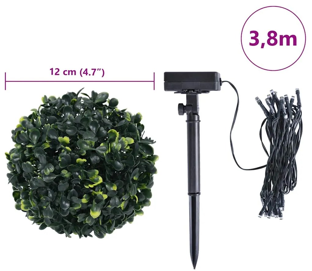 4 db zöld mesterséges boxwood gömbök LED fényekkel 12 cm
