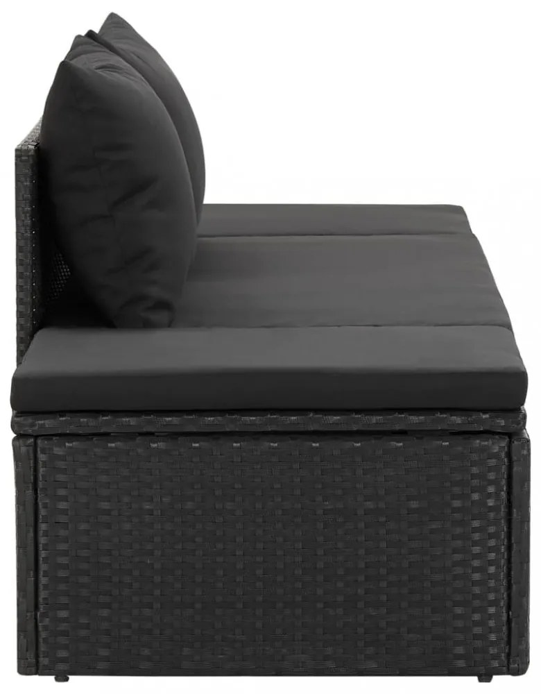 fekete polyrattan napozóágy párnákkal