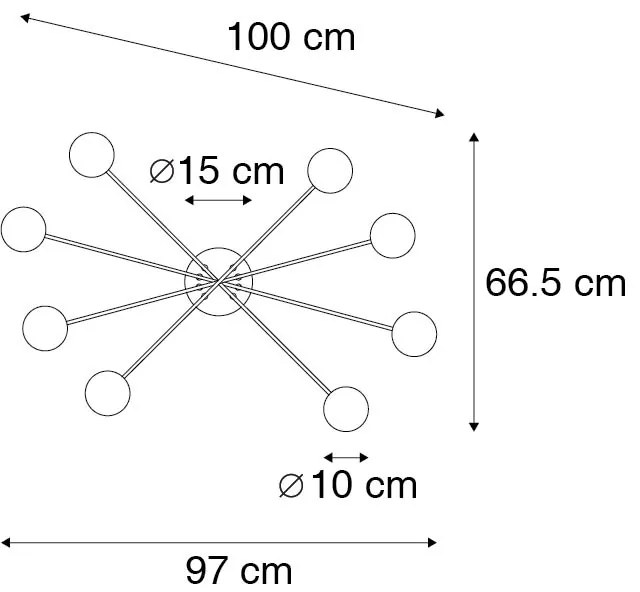 Modern mennyezeti lámpa fekete arannyal 8 lámpás - Athens Wire