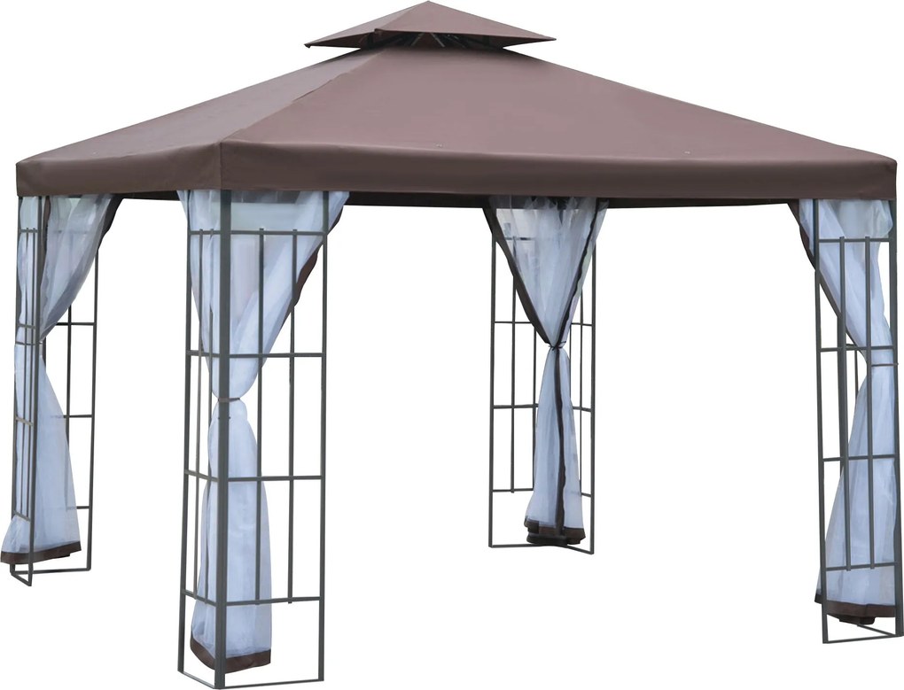 Outsunny Kerti Pavilon Szúnyoghálóval és Oldalfalakkal, Parti Sátor Kéttetős Kerti Pavilon 2.97x2.97m | Aosom