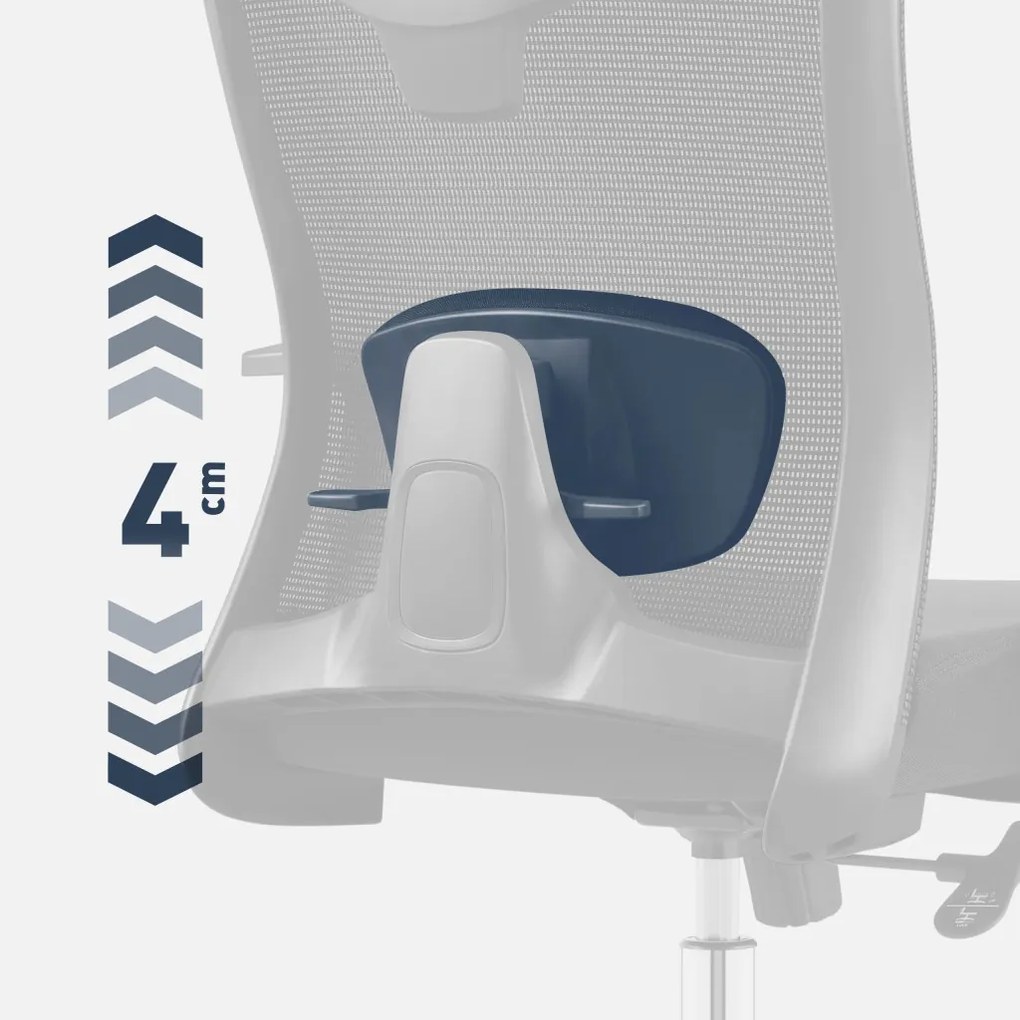 Ergonomikus irodai forgószék, deréktámasszal, 2D háttámla hálós anyaggal, fekete