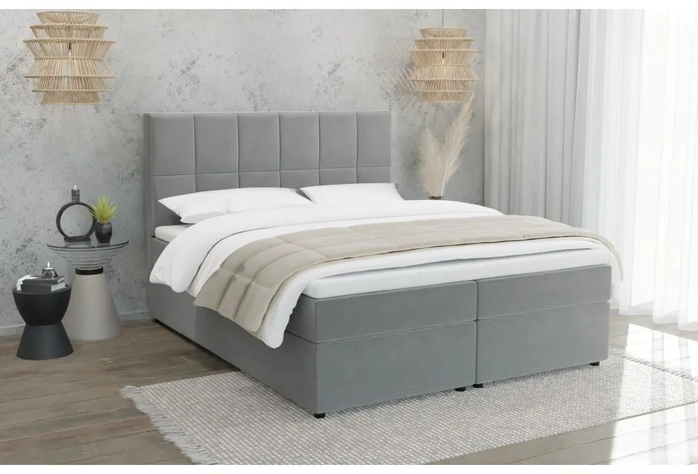 Világosszürke ágyneműtartós boxspring ágy 160x200 cm Flip – Ropez