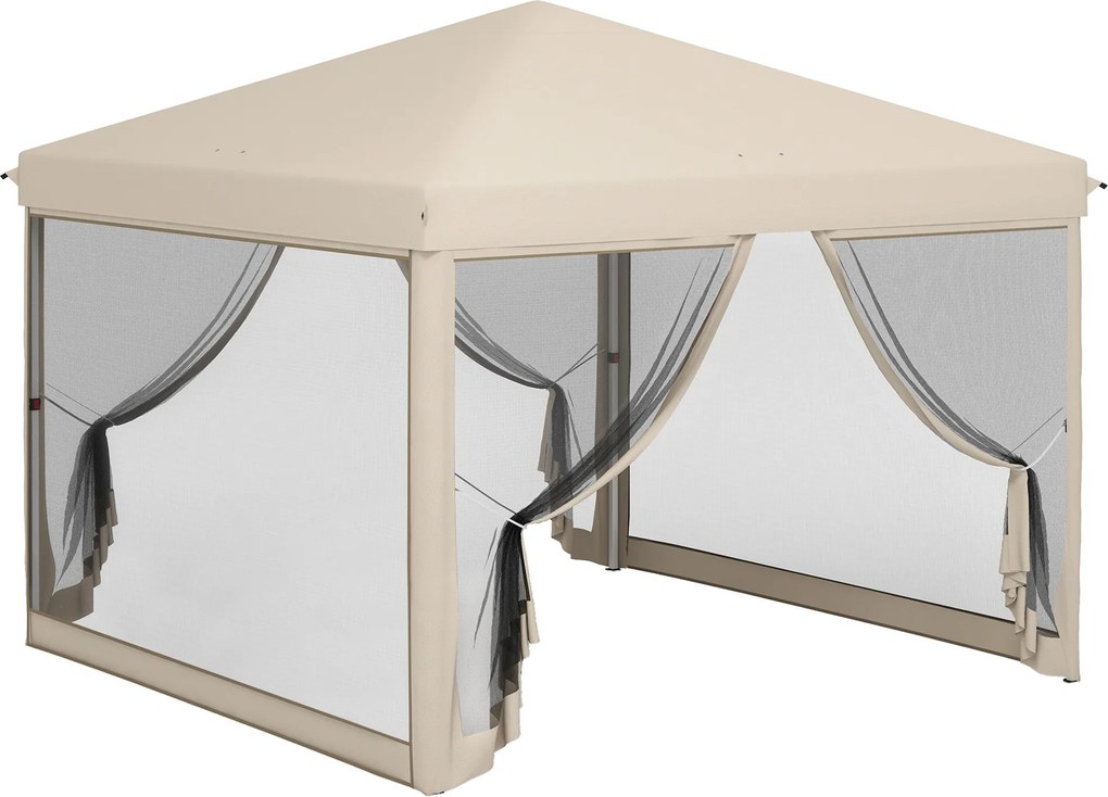 Outsunny 3x3 összecsukható pavilon kültéri kerthez, hordozható napernyő szúnyoghálóval, hordtáskával, acélváz és tartós Oxford szövet partikhoz, kempi