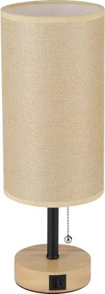 Brilagi - USB-portos asztali lámpa TABLON 1xE27/25W/230V tölgy/fekete/bézs