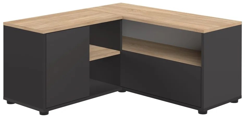 Fekete-natúr színű TV-állvány tölgyfa dekorral 90x45 cm Angle – TemaHome