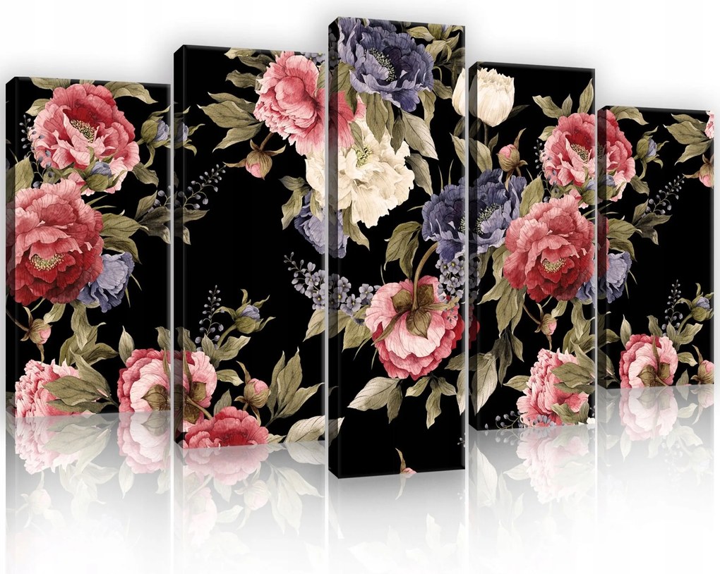 Vászonkép 100x60 Virágok bazsarózsa poliptikus sötét háttér modern fali dekoráció