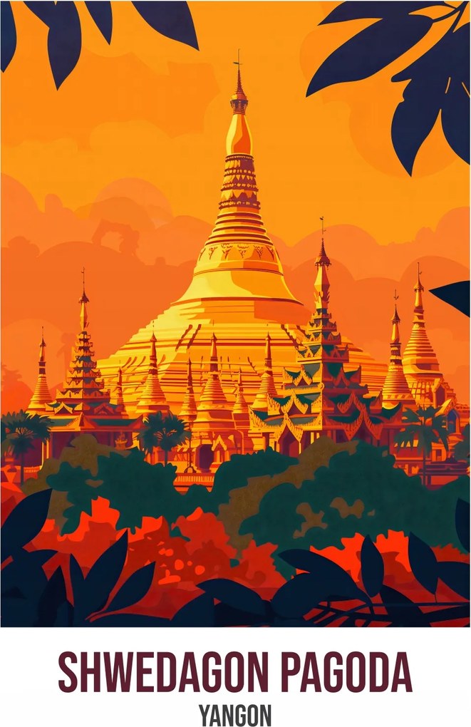 Poszter 25x35cm Shwedagon Pagoda, Yangon