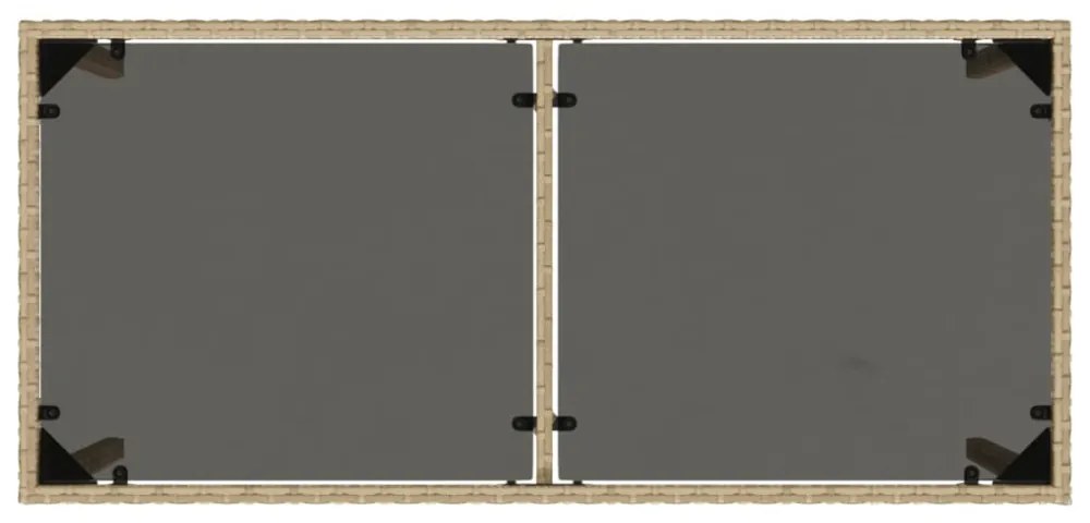 bézs polyrattan üveglapos kerti asztal 115x54x74 cm
