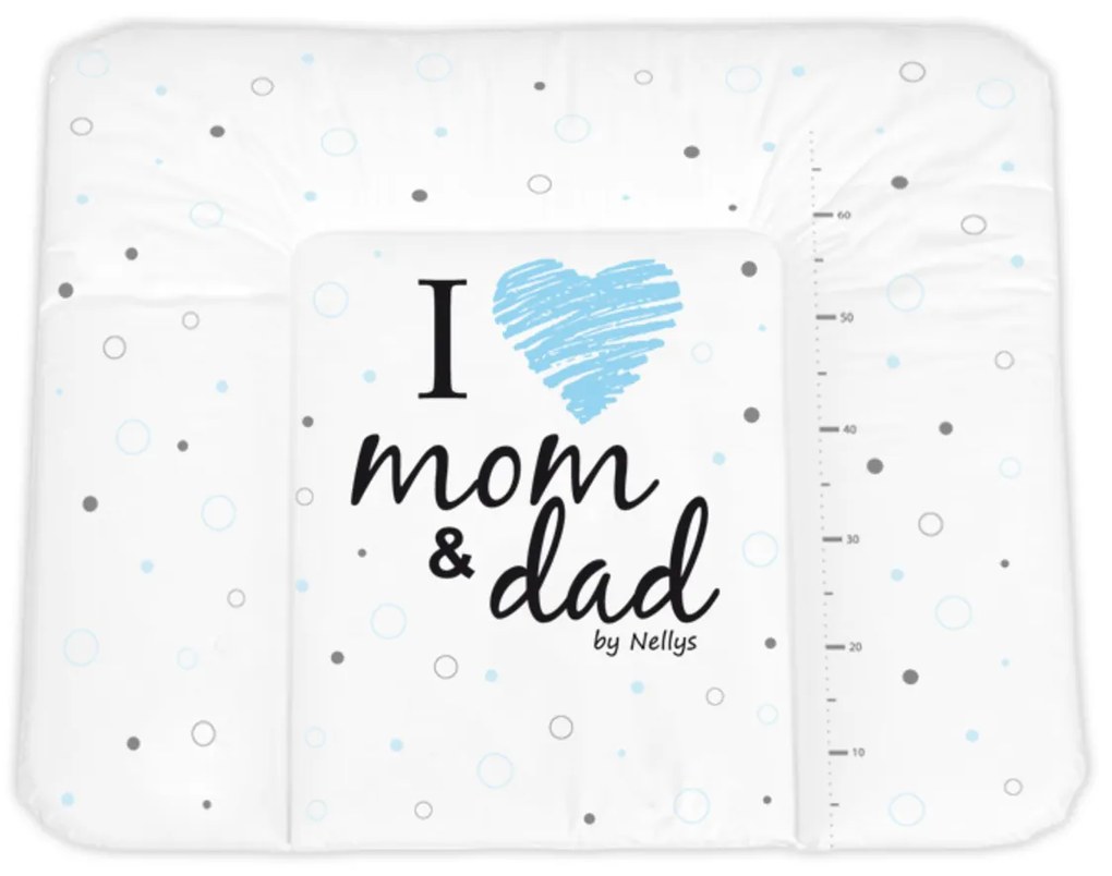 Pelenkázó alátét, puha, I LOVE, 85 x 72 cm, Nellys - fehér/kék