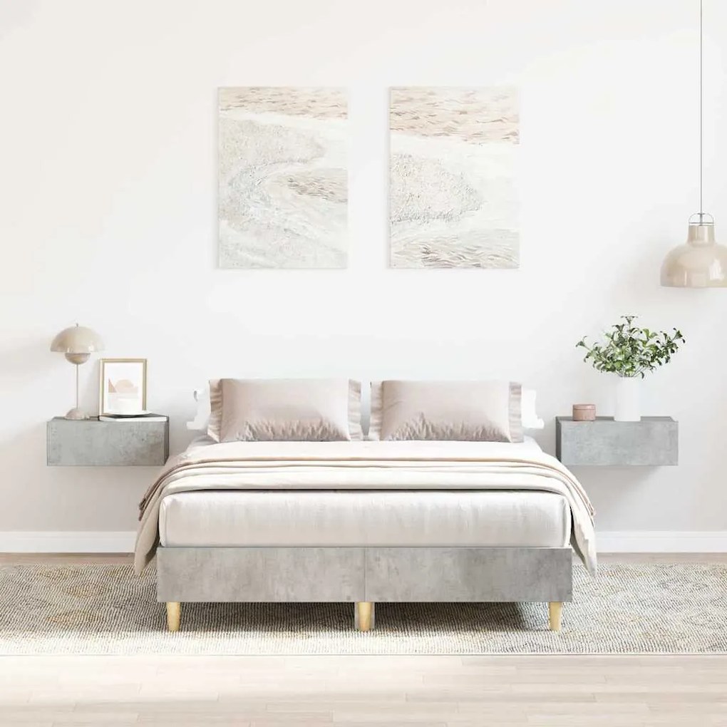 betonszürke szerelt fa ágykeret matrac nélkül 135 x 190 cm
