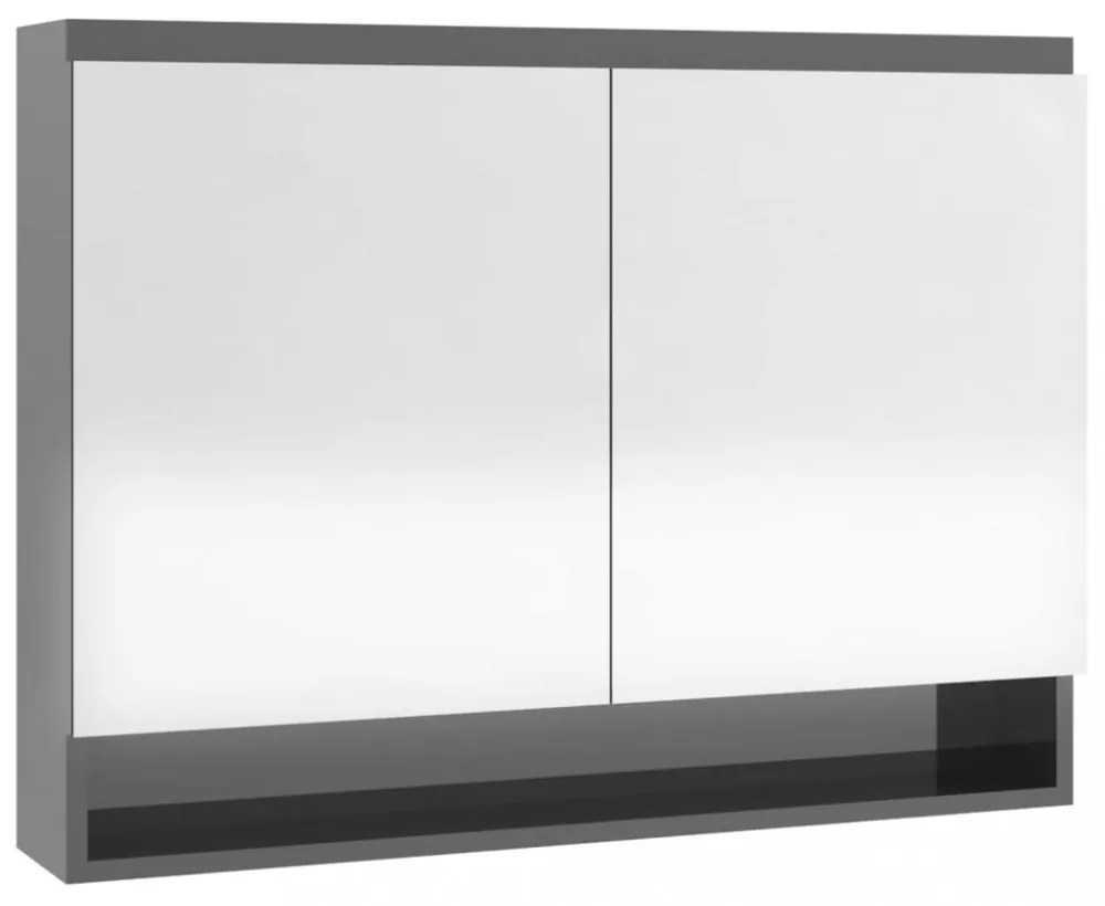 fényes szürke MDF tükrös fürdőszobaszekrény 80 x 15 x 60 cm